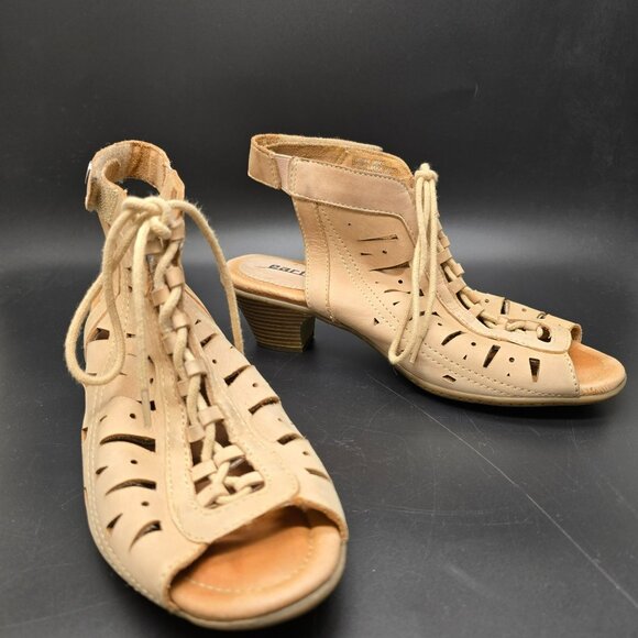 Earth Sandals Kristen Leather Upper Peep Toe Heeled 6.5B With Lace Up JJ4013 - Picture 8 of 13